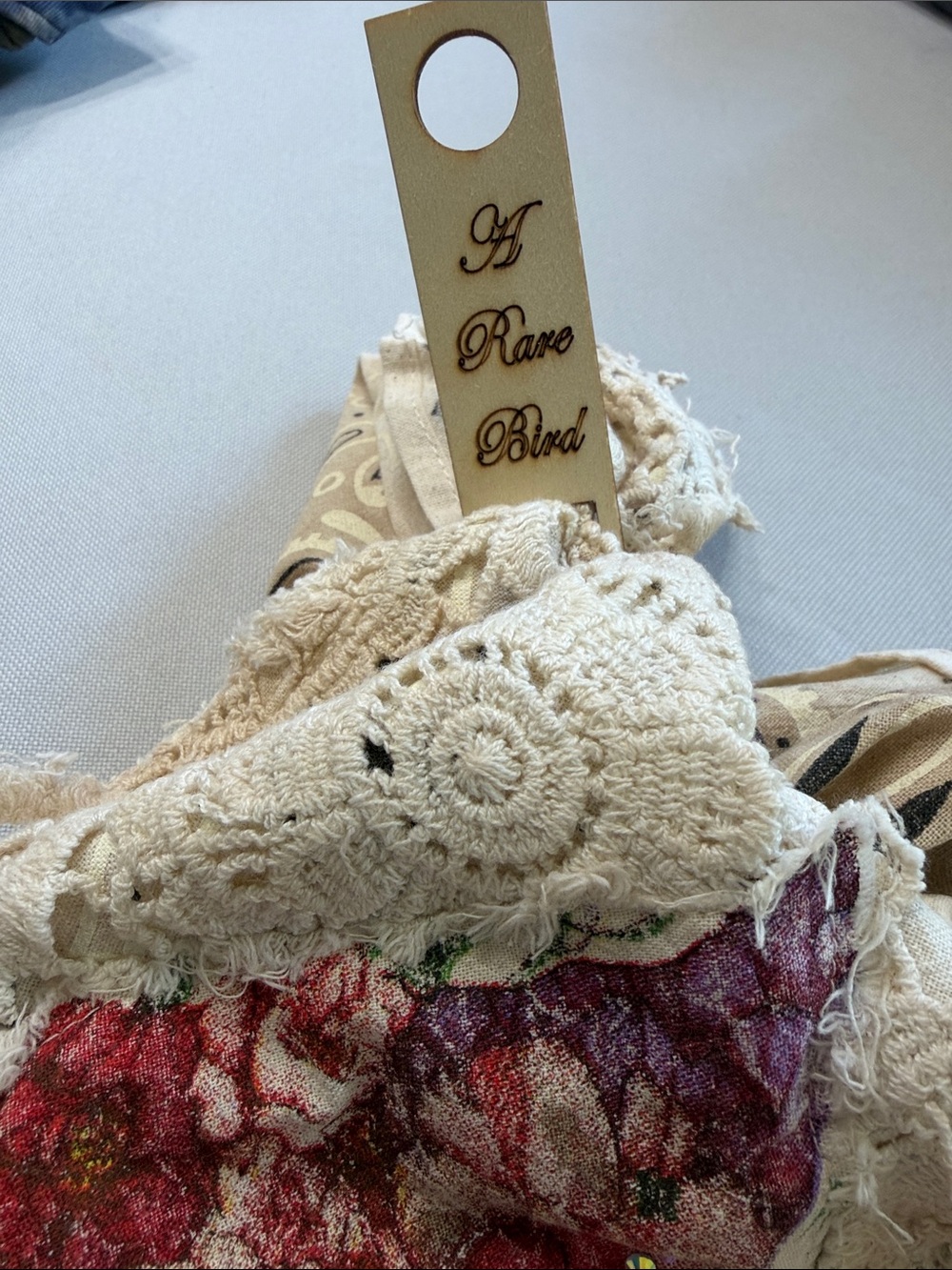 NWT Vintage Lace Hand Painted Butterfly Bandana Scarf Cream Pink A Rare Bird - Picture 2 of 7
